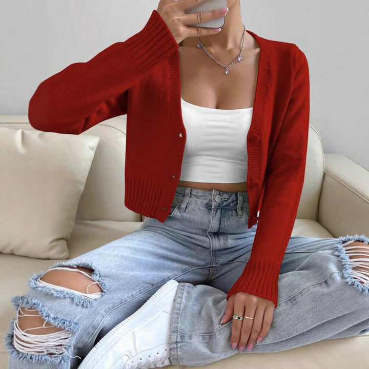 Damen Kurzstrickjacke mit feinem Rippstrickdesign Drune