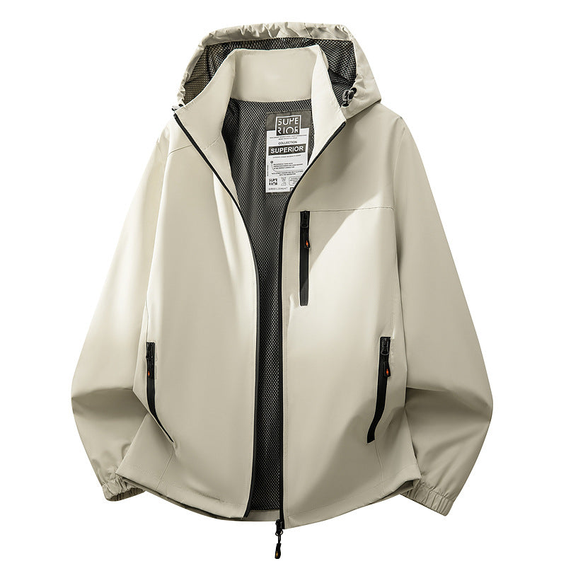 Herren Leichte wasserabweisende Kapuzen‑Softshelljacke mit Mesh‑Futter, Reißverschlusstaschen & elastischen Bündchen Drune