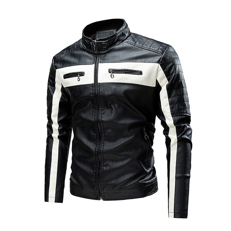 Herren Modische Lederjacke mit Farbblock-Design Drune