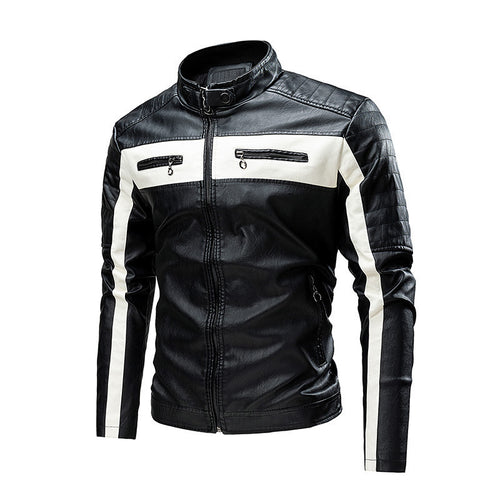Herren Modische Lederjacke mit Farbblock-Design Drune