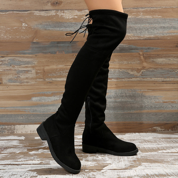 Damen Overknee-Stiefel aus weichem Wildleder mit praktischer Schnürung Drune