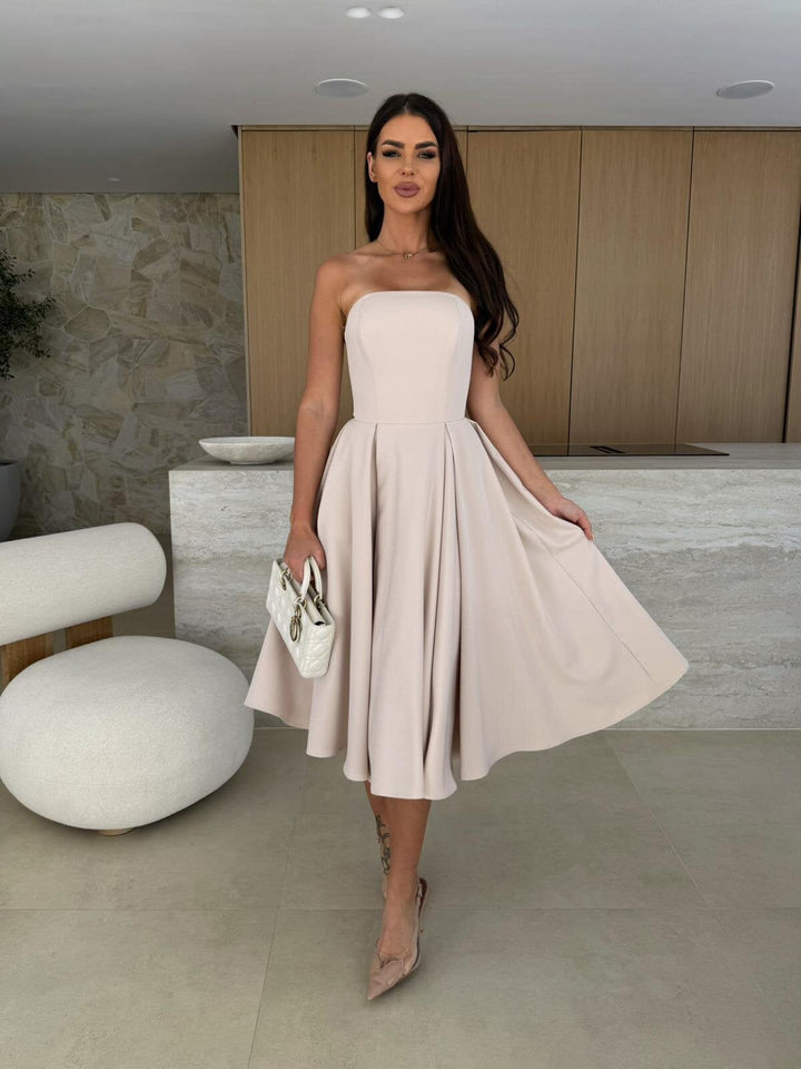 Damen elegantes Cocktailkleid mit trägerlosem Design Drune