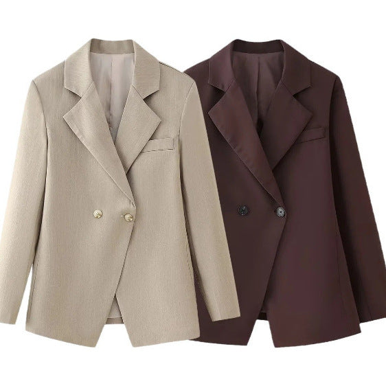 Damen elegante Doppelreiher Blazerjacke aus hochwertigem Stoff Drune