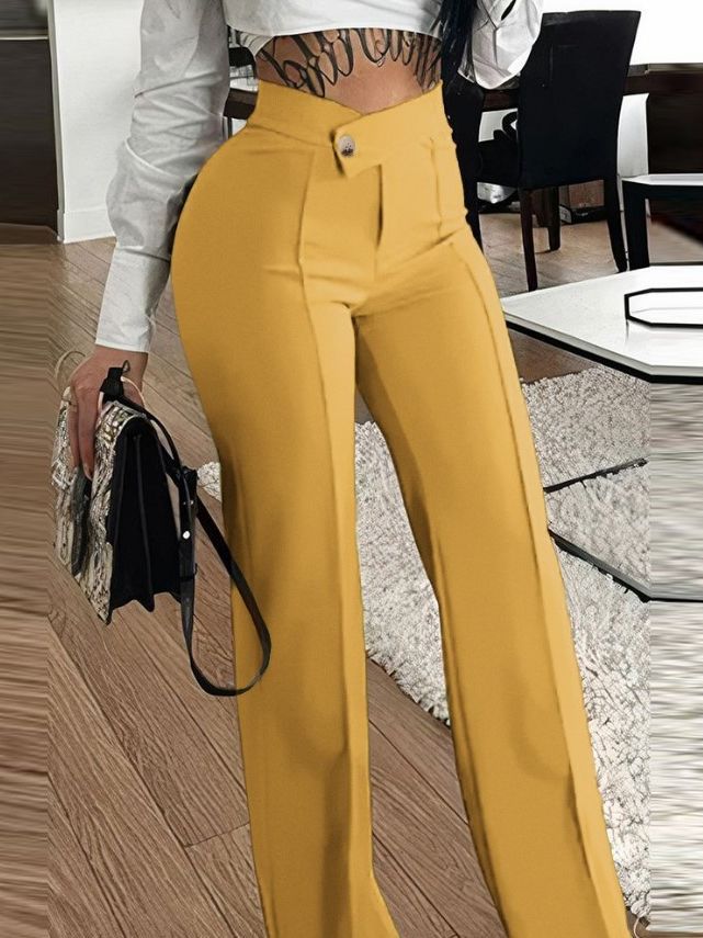 Damen Elegante hohe Taille Hose mit dekorativen Knopfdetails Drune