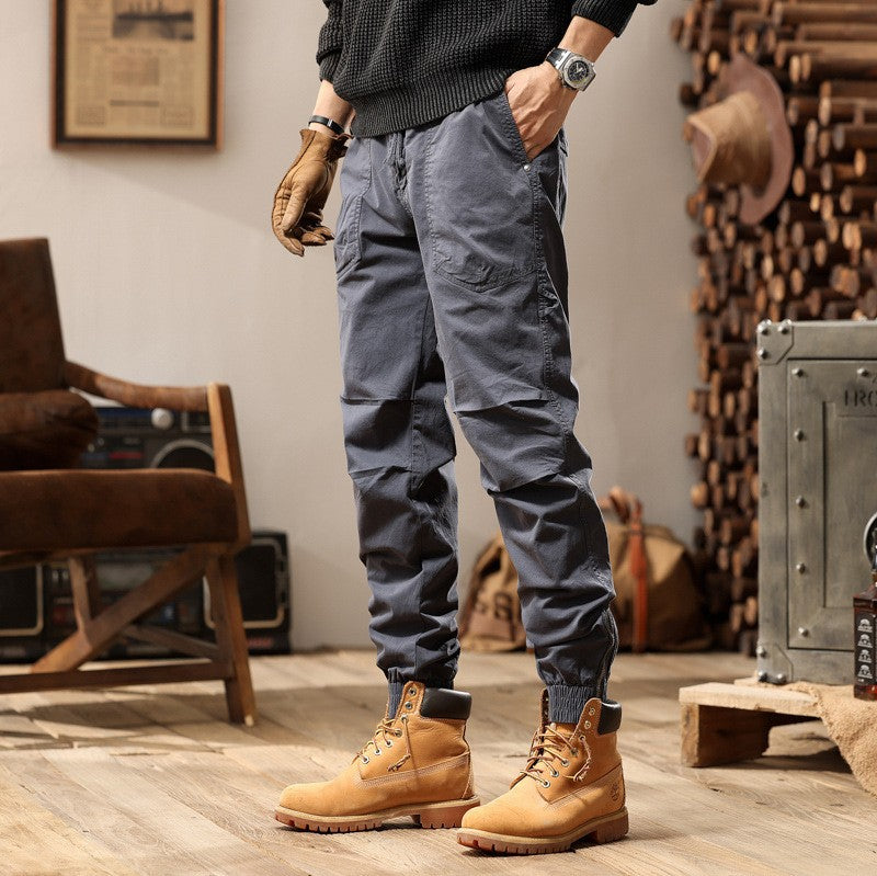 Herren Outdoor-Arbeitshose im Joggerstil mit elastischem Komfortbund, aufgesetzten Rundtaschen und Knöchelreißverschluss Drune