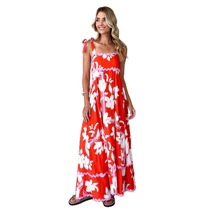 Damen Maxikleid mit verspieltem Trägerdesign und elegantem Druck Drune