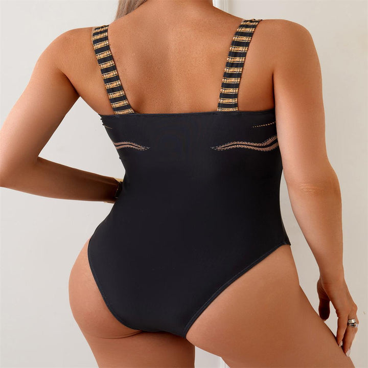 Damen Eleganter hochgeschnittener Sport-Badeanzug mit dekorativem Muster Drune