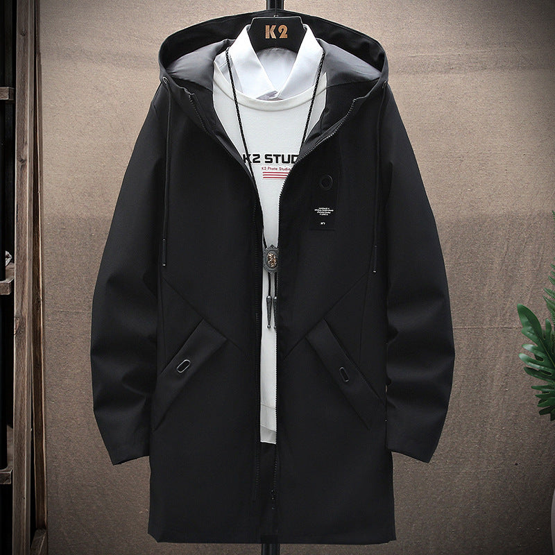 Herren nan urbaner Midlength Tech-Parka mit Kapuze, verdecktem Reißverschluss und winddichter Beschichtung Drune