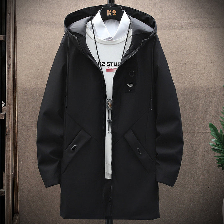 Herren nan urbaner Midlength Tech-Parka mit Kapuze, verdecktem Reißverschluss und winddichter Beschichtung Drune