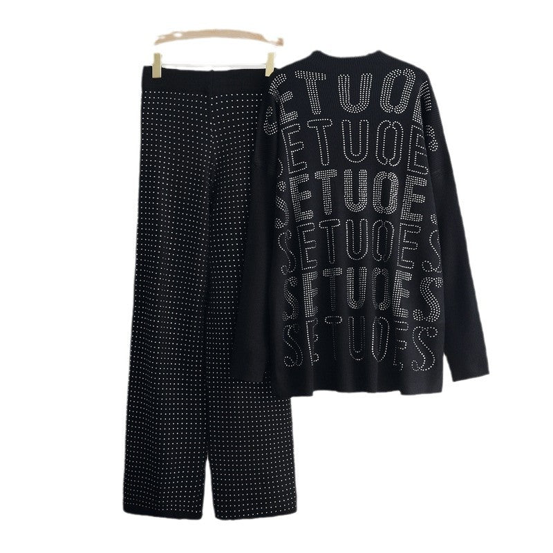 Damen modisches Strick-Loungewear-Set mit glitzernden Details Drune