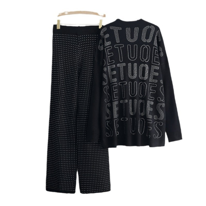 Damen modisches Strick-Loungewear-Set mit glitzernden Details Drune