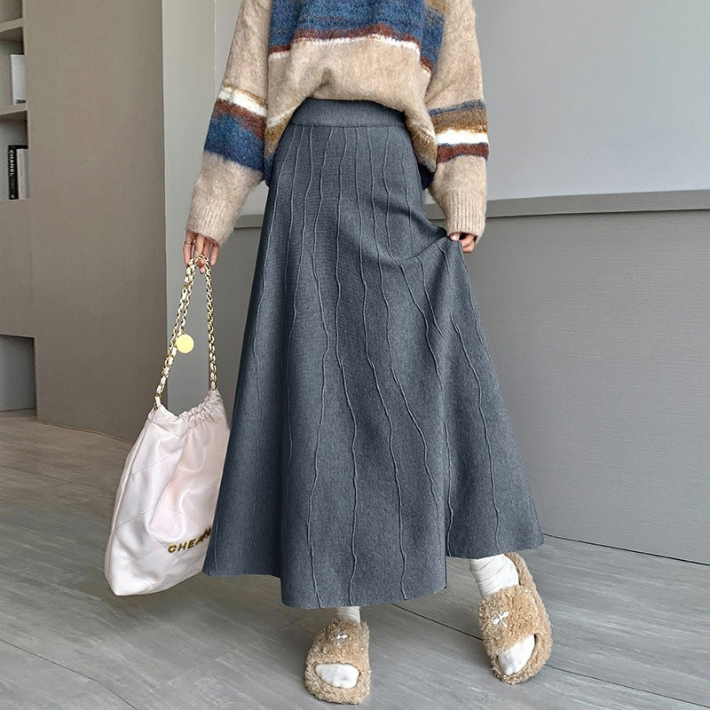 Damen Eleganter Fließender Midirock mit Falten Drune