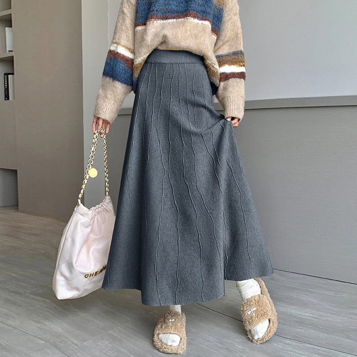 Damen Eleganter Fließender Midirock mit Falten Drune