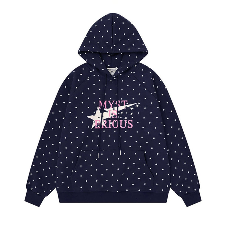 Damen Oversize-Kapuzenpullover mit Polka-Dot-Allover, Kängurutasche und Stern-Grafik Drune