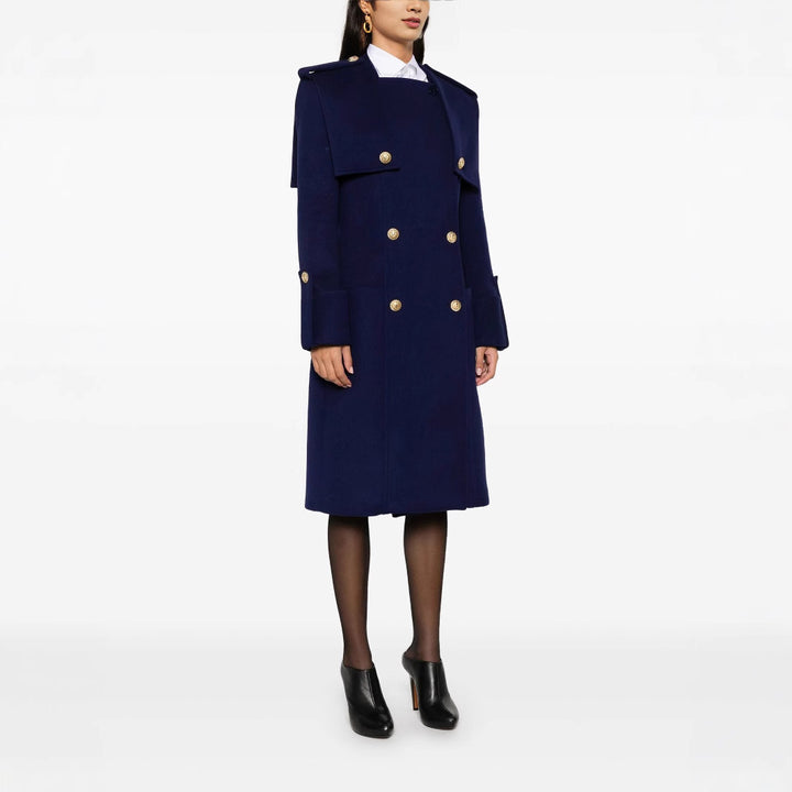 Damen Doppelreihiger Mantel mit Cape‑Einsatz, Epauletten und Zierriegeln Drune