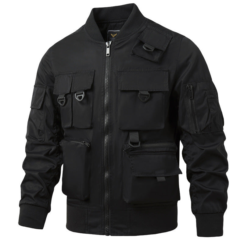Herren nan leichte Multitaschen-Bomberjacke im Pilotstil mit taktischen Schnallen, wasserabweisendem Nylon und elastischem Bund Drune