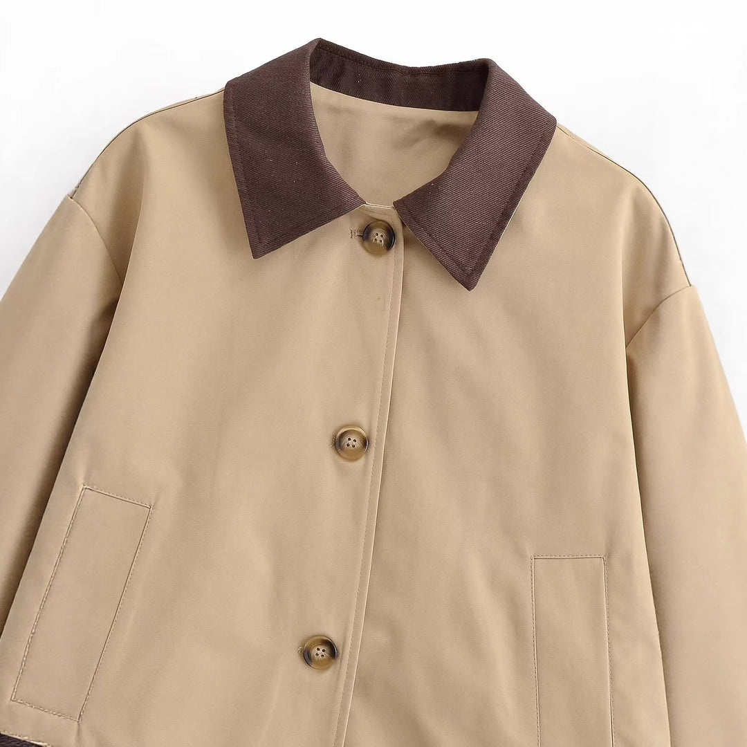 Damen Kurz geschnittene Blousonjacke mit Kontrastkragen und legerer Boxy-Silhouette Drune