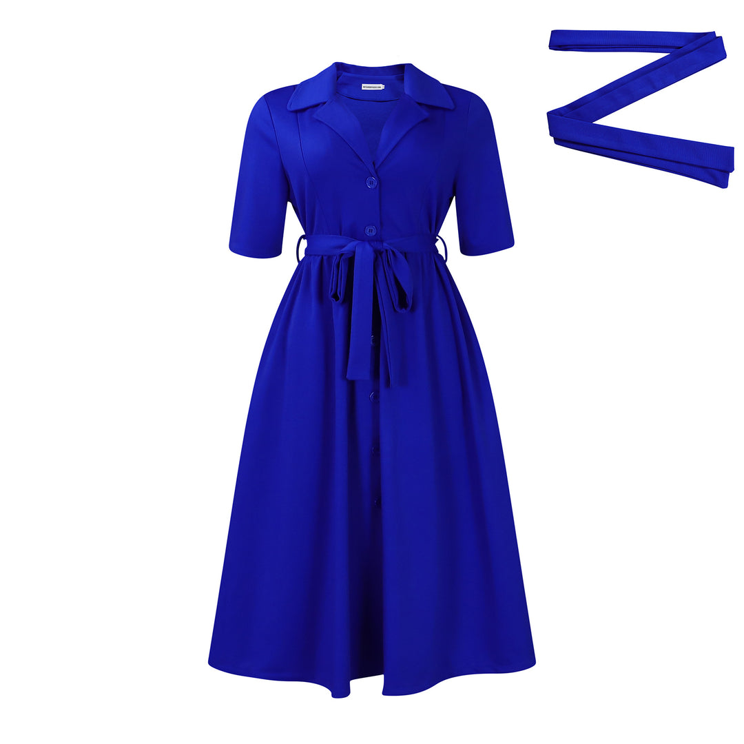 Damen Midi-Kleid mit tailliertem Schnitt und schickem Kragen Drune
