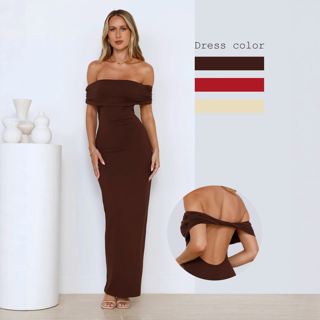 Damen Elegantes Maxikleid mit Off-Shoulder Schnitt und figurbetonter Passform Drune