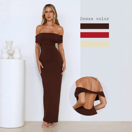 Damen Elegantes Maxikleid mit Off-Shoulder Schnitt und figurbetonter Passform Drune