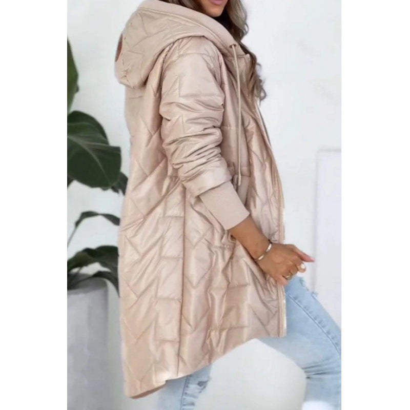 Damen Lässige Steppjacke mit Kapuze und großen Taschen Drune