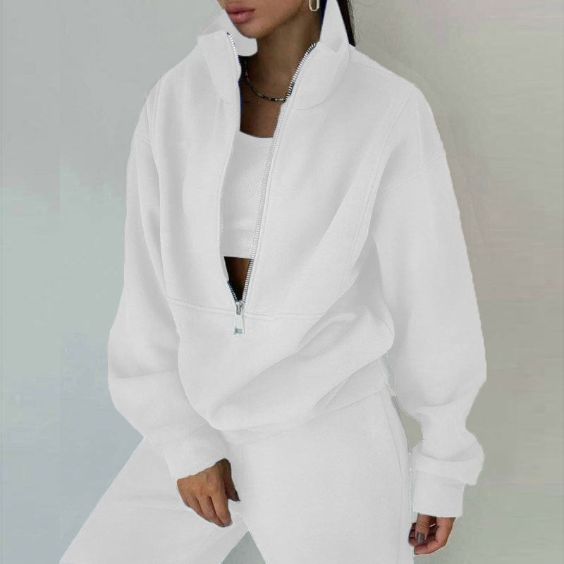Damen nan kurzes Halbzip-Sweatshirt-und-Jogginghose-Set mit Stehkragen, oversized Schnitt und weichem French-Terry Drune