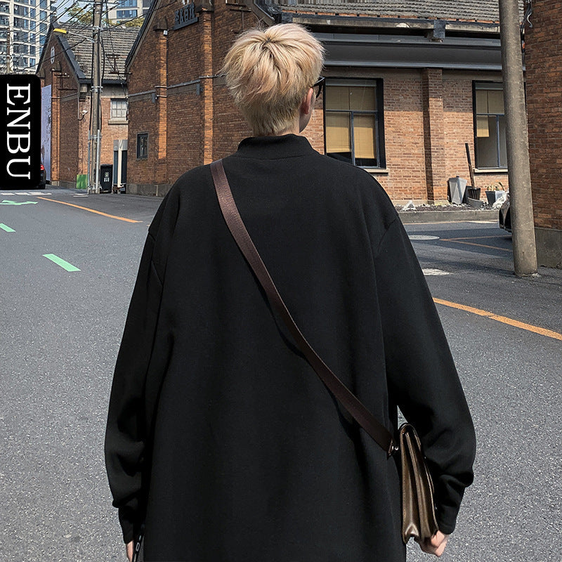 Herren Oversized Stehkragen-Sweatshirt aus Baumwoll-Mix mit Drop-Shoulder Drune