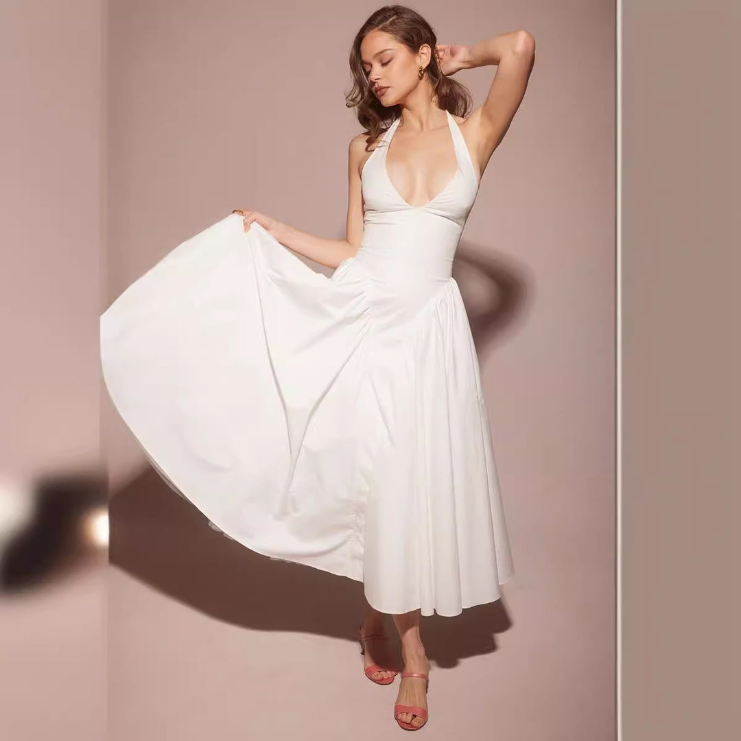 Damen Elegantes Kleid mit tiefem V-Ausschnitt und voluminösem Rock Drune