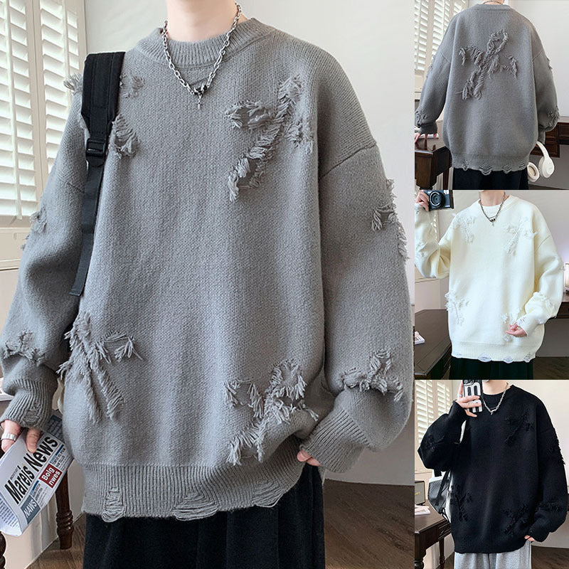Damen Grobstrickpullover mit Fransen Drune