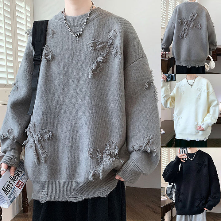 Damen Grobstrickpullover mit Fransen Drune