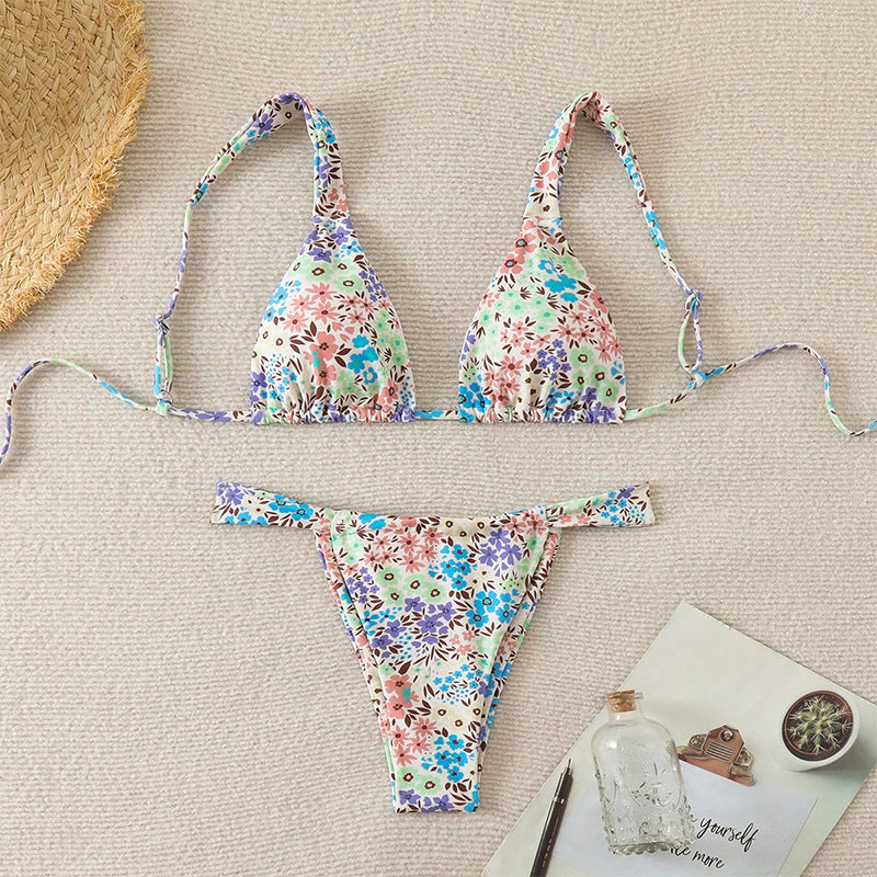 Damen Triangel-Bikini mit verstellbaren Trägern und floralem Muster Drune