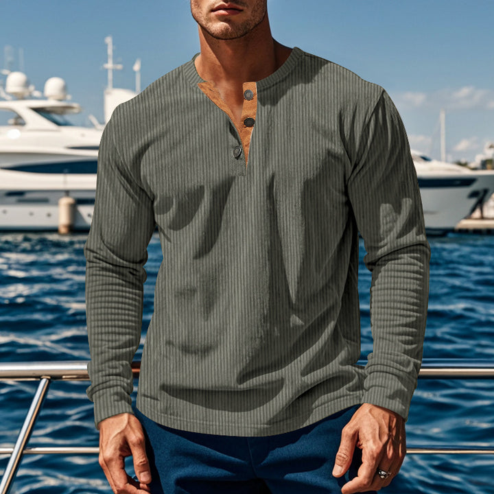 Herren Langarm-Henley-Shirt mit strukturiertem Design und modischen Knöpfen Drune