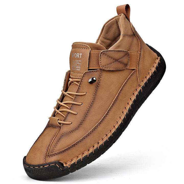 Herren Ledernachahmender Freizeit‑Sneaker mit Klettriemen, Mokassinnaht & profilierter Gummisohle Drune