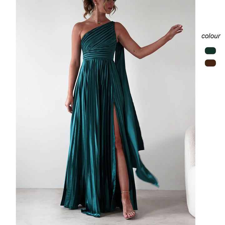 Damen Abendkleid mit elegantem Faltenrock und asymmetrischem Oberteil Drune