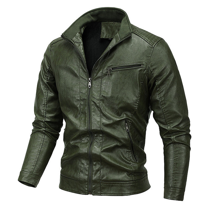 Herren Slim-Fit Kunstlederblouson mit gesteppter Schulterpartie und Stehkragen Drune