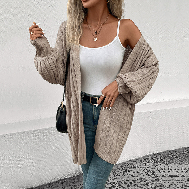 Damen Longline Strickmantel-Cardigan mit vertikaler Rippenstruktur und Oversize-Silhouette Drune