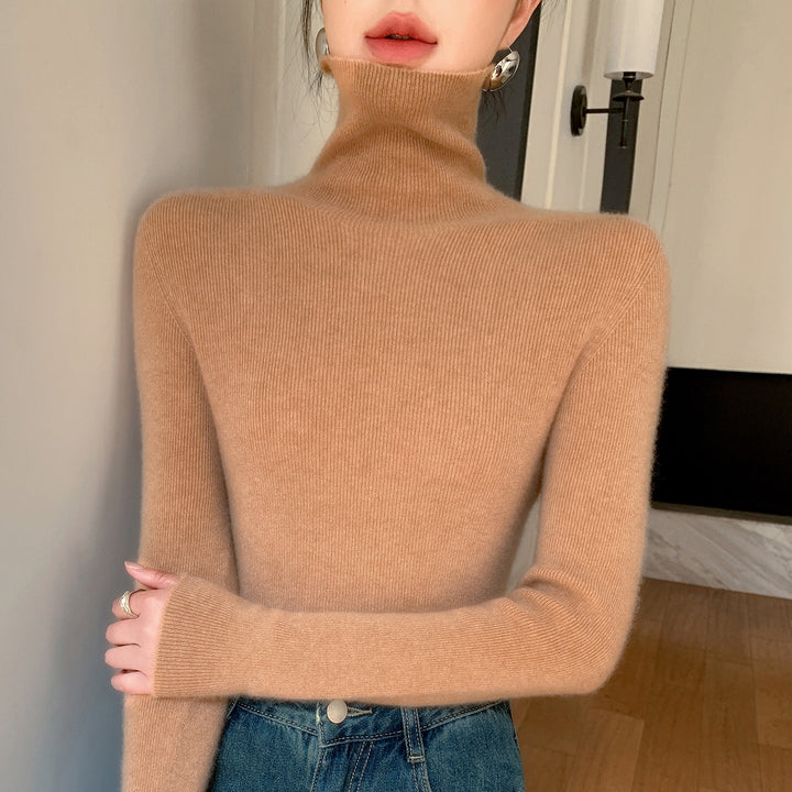 Damen Schlanker Feinstrickpullover mit hohem Rollkragen und feiner Rippstruktur Drune