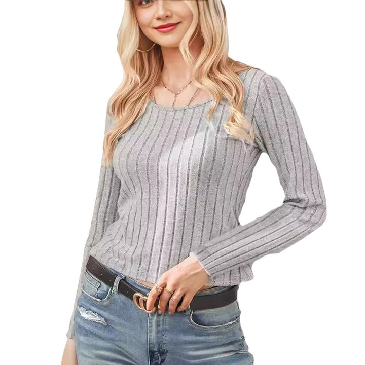 Damen Slim-Fit Ripp-Longsleeve mit strukturiertem Streifenrelief Drune