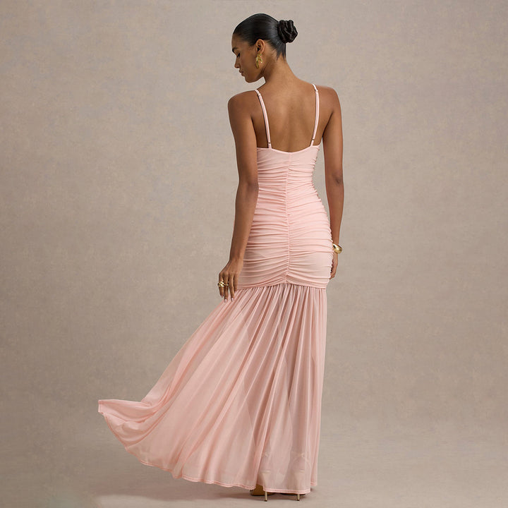 Damen Elegantes bodenlanges Kleid mit raffinierten Rüschendetails Drune