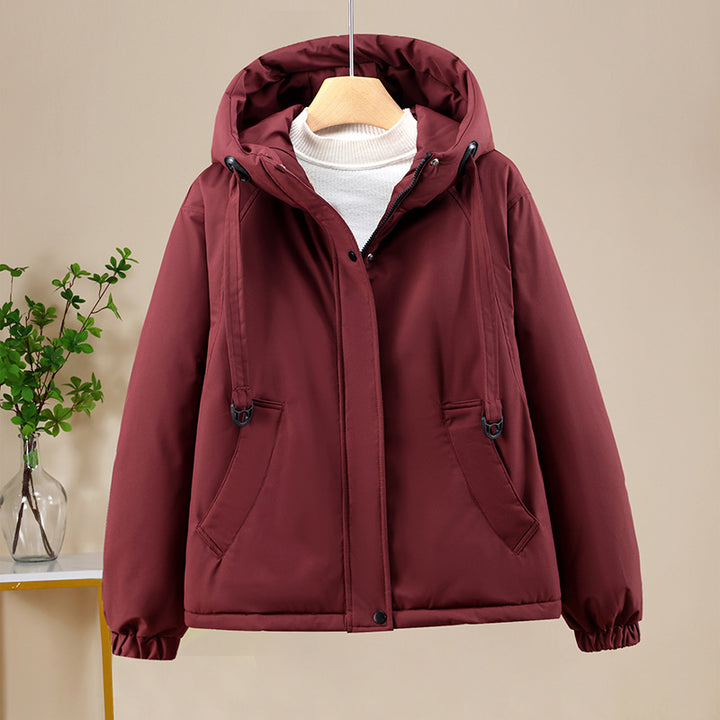 Damen Kurze Thermo-Kapuzenjacke mit Tunnelzug, Winddichter Außenhülle und elastischen Bündchen Drune