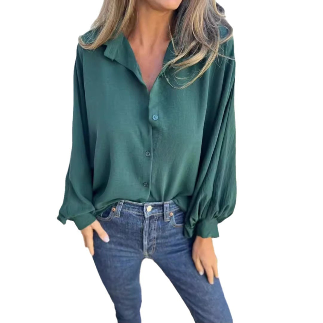Damen Locker geschnittene Viskose-Hemdbluse mit Oversize-Schnitt und Ballonärmeln Drune
