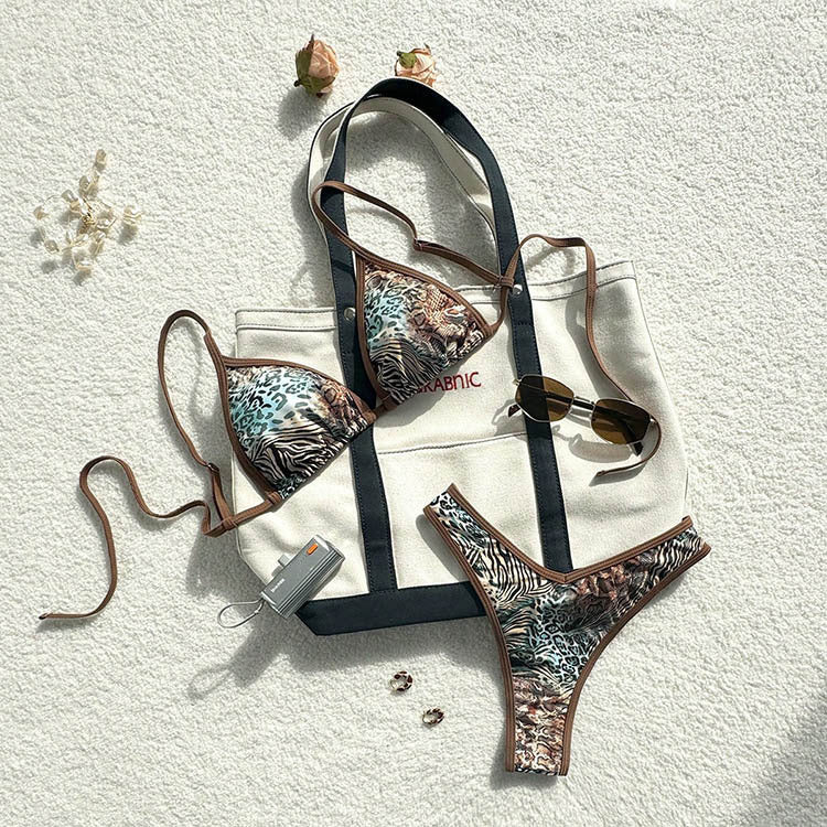 Damen Triangel-Bikini-Set mit tierischem Muster und verspieltem Design Drune