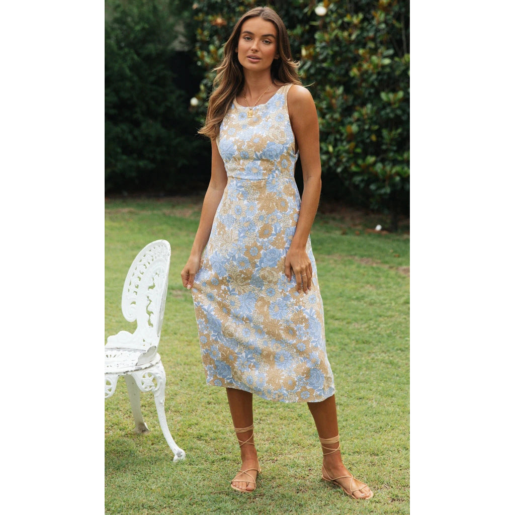 Damen Midi-Kleid mit floralem Design und schmalem Taillenbund Drune