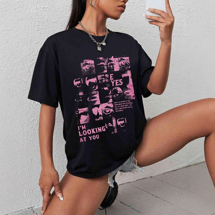 Damen Oversized T-Shirt mit kreativem Schriftzug und lässigem Schnitt Drune