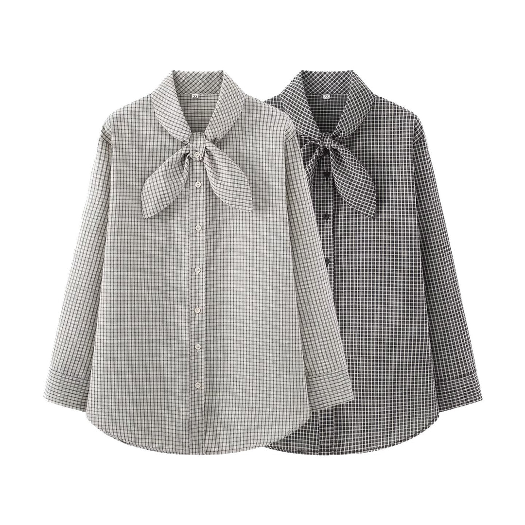 Damen Karierte Bluse mit Schleifenkragen und Oversize-Schnitt Drune