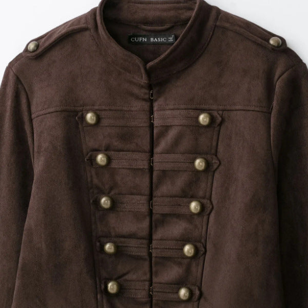 Damen Militärjacke aus Wildlederimitat mit Stehkragen und Schößchen Drune