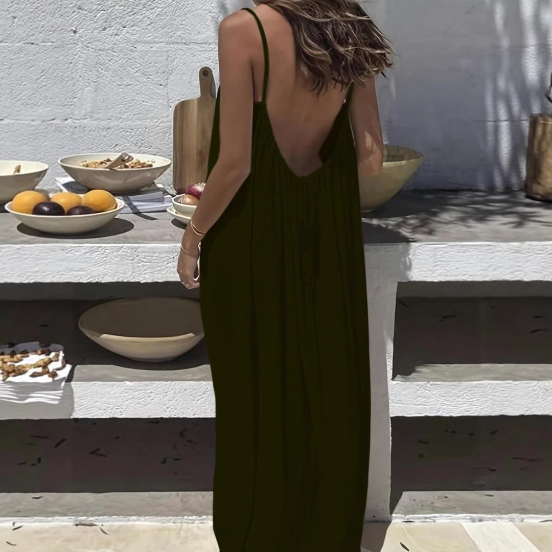 Damen Maxikleid im eleganten Open-Back Design mit feinen Spaghettiträgern Drune