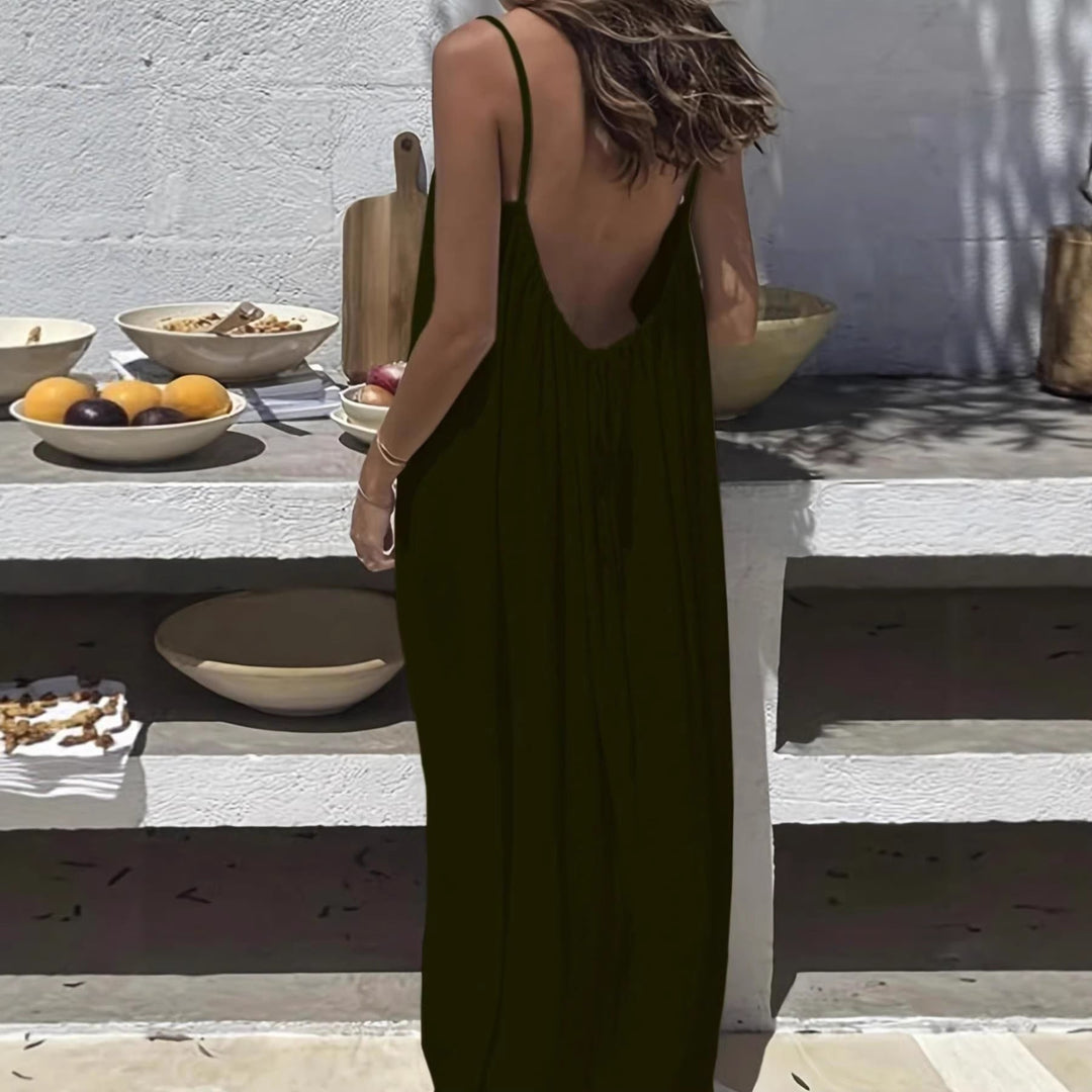 Damen Maxikleid im eleganten Open-Back Design mit feinen Spaghettiträgern Drune