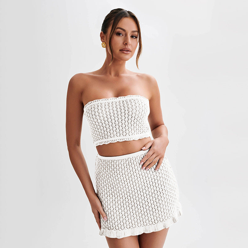 Damen elegantes Häkelkleid mit tiefem Ausschnitt Drune