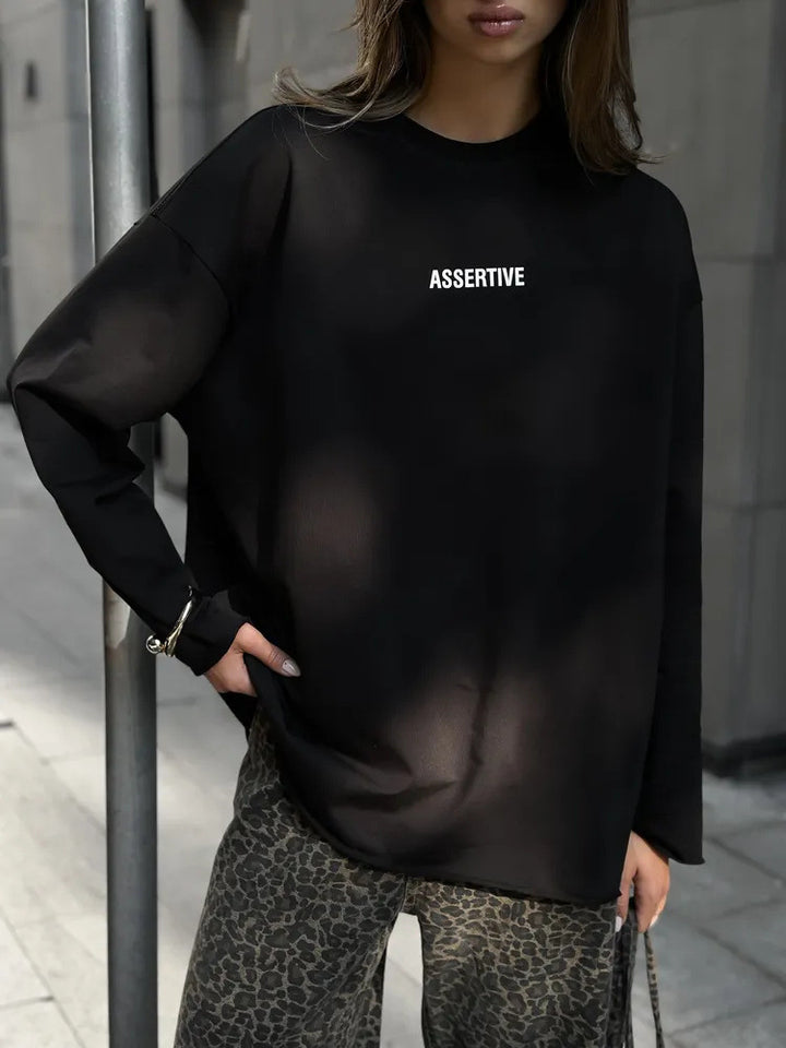 Damen oversized Baumwoll-Sweatshirt mit Statement-Print Drune